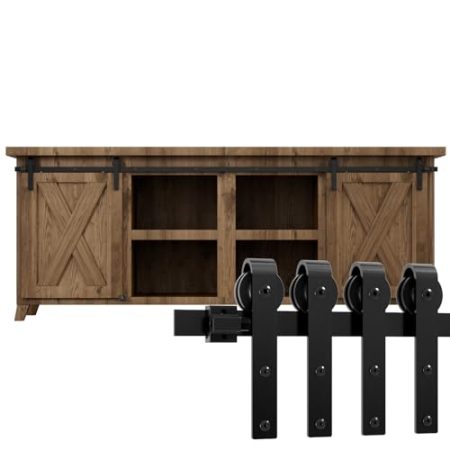 WOLFBIRD 137cm/4.5FT Schiene Super Mini Schiebetür Hardware Kit für Doppeltür, kleiner Schrank, TV-Stand verwendet (kein Schrank)