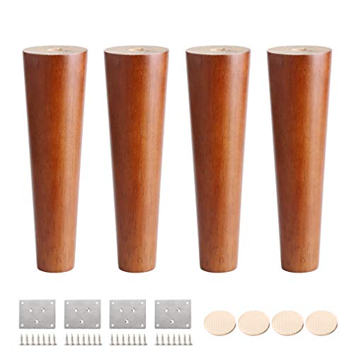 WYRMB Massivholz-Möbelbeine, konische Ersatz-Sofabeine, Couchtischbeine, für DIY-Schreibtisch/TV-Schrank/Nachttisch/Schrank, 8–80 cm optional, mit Zubehör, 4er-Set (25 cm/9,8 Zoll)