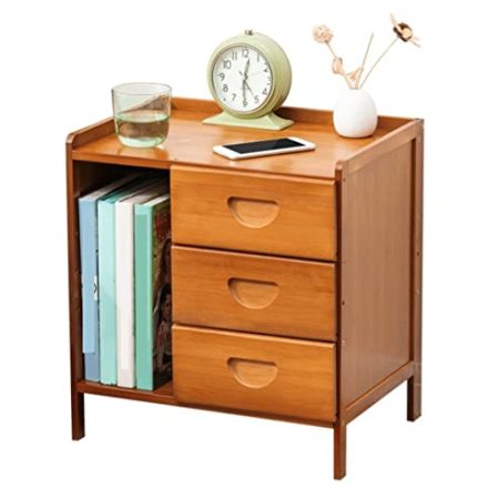 WUTIANBAO Nachttisch Nachtschrank Moderner Nachttisch Bambus Nachttisch Mit 3 Schubladen Schlafzimmer Zubehör Möbel Nachtkästchen Wohnzimmer(B)