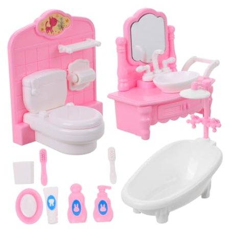 WHAMVOX Miniatur Badezimmermöbel Set Für Puppenhaus Inkl Badewanne Und Toilette 1 Satz Puppenhausmöbel Für Kreative Szenenlayouts Und Spielideen