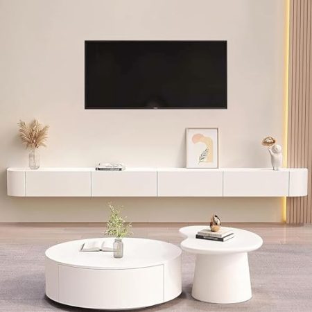HCBHG Schwebender TV-Ständer, Wandmontierte TV-Konsole mit Türen, Schwebende Regale unter Dem Fernseher, Moderner Großer TV-Schrank für Das Wohnzimmer(White,160cm)