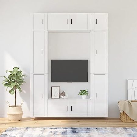 FUDUGEHMIOFWFJJ Sideboard,tv Schrank,lowboard,8-TLG. TV-Schrank-Set Hochglanz-Weiß HolzwerkstoffGeeignet für Wohnzimmer, Schlafzimmer, Eingang