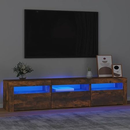 WKIEQACO Entertainment Centers & TV-Ständer, TV-Schrank mit LED-Lichtern, Raucheiche, 180 x 35 x 40 cm
