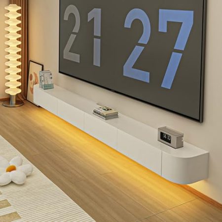 ATHOMASM An Der Wand Montierter TV-Aufbewahrungsschrank Schwebender TV-Schrank Mit Tür Multifunktionales TV-Regal TV-Ständer Aus Massivholz An Der Wand Montierte Medieneinheit(Weiß,280cm)