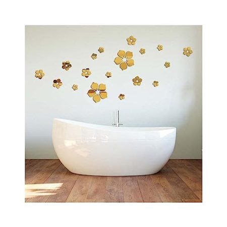 GIVBRO Blumen-Wandaufkleber, 3D-Acryl-Wandaufkleber für Zuhause, Wohnzimmer, Schlafzimmer, Sofa, TV-Einstellung, Wanddekoration, Gold, 18 Stück
