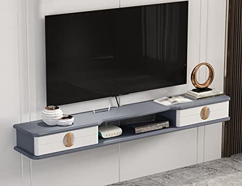 IBOWZ Schwimmende TV-Einheit Schwebender TV-Schrank, Loch-Design, Wandhalterung, Holz-TV-Regal mit Zwei Schubladen, für Aufbewahrung, Projektor, Router, Set-Top-Box