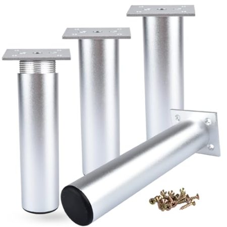 10cm Metall Möbelfüße, Btowin 4 Stück Modern Verstellbar Aluminium Rund DIY Ersatz Tischbeine Schrankfüße für Sofa Schrank Regal TV-Ständer