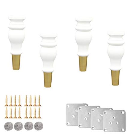 4 Stück Massivholz-Möbelbeine, Tischbeine aus Gummiholz, Ersatzbettfüße in Kürbisform, runde Sofabeine aus Holz, Küchenfüße, für Couch/Schrank/TV-Schreibtisch, Fußabdeckung aus Messing, mit Zubehör