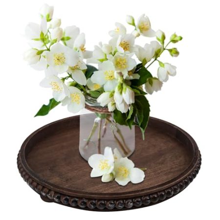 Hodeframe Serviertablett aus Holz: braunes, rundes Holz-Butler-Tablett, Kerzenhalter, Tafelaufsatz, Bauernhaus, Ottoman-Tablett für Dekoration, Arbeitsplatte, Heimdekoration, Zubehör für Couchtisch