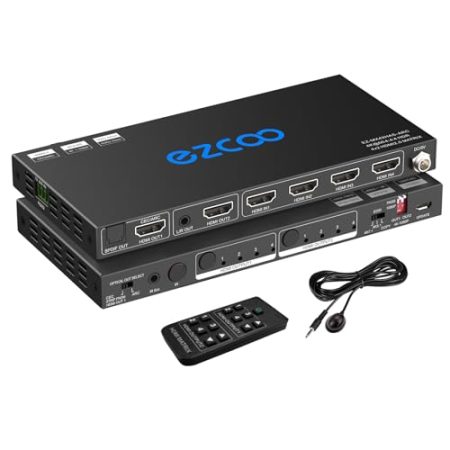 HDMI Matrix 4 in 2 Out 4K 60Hz 4:4:4 ARC HDR D-olby Vision Atmos SPDIF 5.1CH Breakout 3.5mm Stereo HDCP2.2- PC Console 16 EDID HDMI Scaler 4K 1080P Sync, HDCP2.2 HDMI2.0 Matrix 4x2 IR Remote