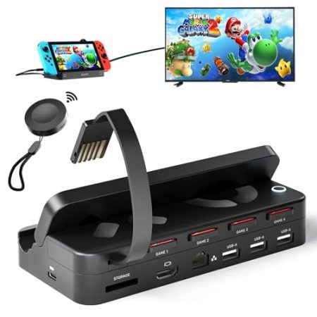 Alxum Switch Dock mit Wireless Remote Modell Game Switcher für Nintendo Switch/OLED,Switch Dock mit 4K HDMI,1000Mbps Ethernet,3 USB-A,100W USB-C Ladeanschluss für den offiziellen Nintendo Switch Docks