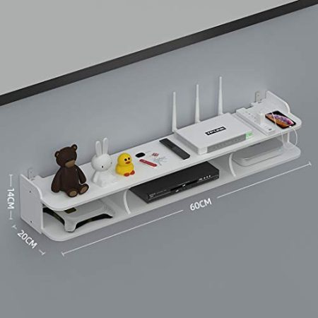 HUNTFF Schwebende DVD-Regalhalterung, weißes Holz, Kunststoff, Wand-Unterhaltungseinheit für TV-Box, Router, Set-Top-Box, Mini-PC, TV-Zubehör