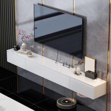 Wandmontierter schwimmender TV-Ständer mit Tür, großer Stauraum, 180 cm, TV-Bank für Wohnzimmer, moderner TV-Schrank für Fernseher bis zu 65 Zoll