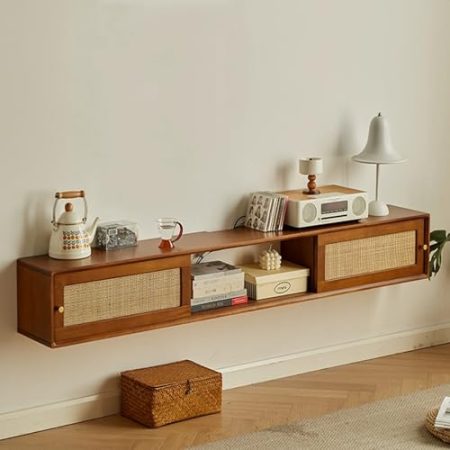 XRRJFYH TV Board Hängend, Schiebetüren, Fernsehschrank TV Schrank Holz Fernseher Tisch Wohnzimmer TV Cabinet TV Bank (Color : Brown, Size : 150cm/59in)