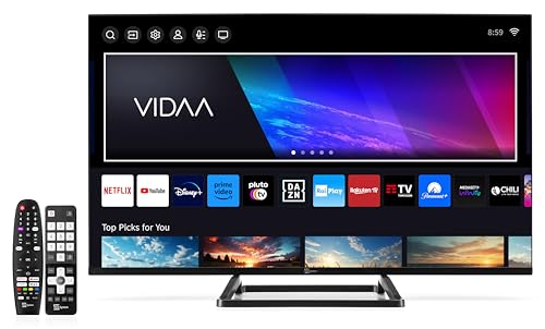 Tele System TS32FL SMV13 TV 32" Rahmenlos Smart Vidaa DVB-T2/S2 HEVC.Tivùsat HD Zertifiziert, inklusive CAM. HbbTV, TV-Pause, 2 Fernbedienungen. Ideal für Hotels und Residenzen mit SCR und Hotelmodus