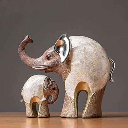WLVG Harz Lucky Elephant Skulptur Statue Moderne Kunstfiguren Wohnzimmer TV-Schrank Ornamente Heimtextilien Zubehör (Color : 2 Pcs Elephant F)