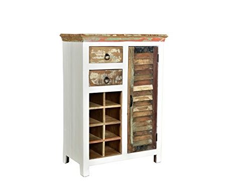 Woodkings® Hochkommode Perth weiß, recyceltes Massivholz bunt antik, Kommode, Design Weinschrank Weinregal Holzmöbel