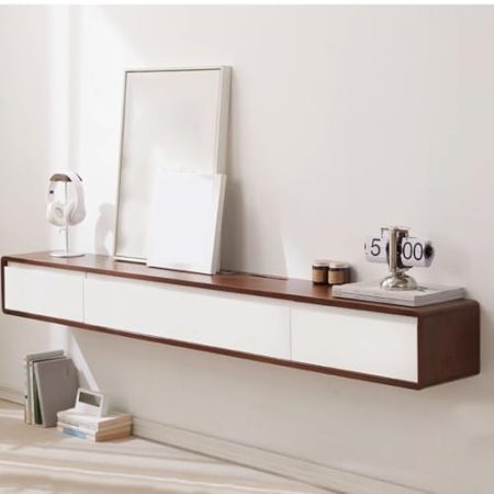 Tv Schrank Holz Mit 3 Staufächern Tv Schrank Hängend Mehrere Aufbewahrungsarten Länge 120/140cm für Wohnzimmer, Schlafzimmer Keine Montage Erforderlich(White,120 * 24 * 20CM)