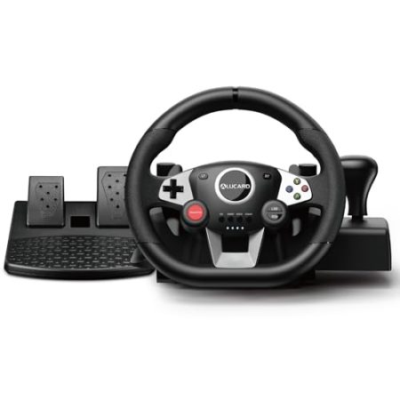 VooFun Racing Wheel, Gaming Lenkrad Kompatibel für PC/ PS4/ Switch/ PS3/ Xbox One/Xbox 360, PC Lenkrad mit Pedalen, 270 Grad, Programmierbare Tasten, Vibrationen Feedback, Schwarz