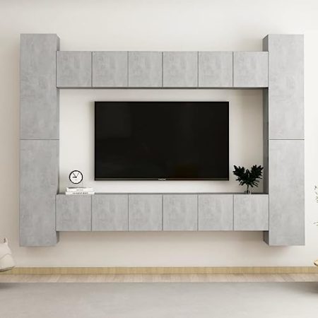 Annlera 10-TLG. TV-Schrank-Set Betongrau Holzwerkstoff Tv Schrank Tv Cabinet Hängekommode Wohnwand Holz Tv Lowboard Holz Tv Unterschrank Wohnzimmer Möbel Tv Lowboard Hängend Wohnwand Modern