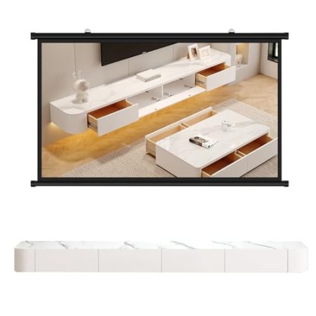 HYANXUE Schwebender TV-Ständer aus Massivholz, Hochglanz-TV-Schrank, schwebende Regale mit Tür, moderne Unterhaltungs-Medienkonsole, großer Stauraum, TV-Bank (Muster, 220 cm)