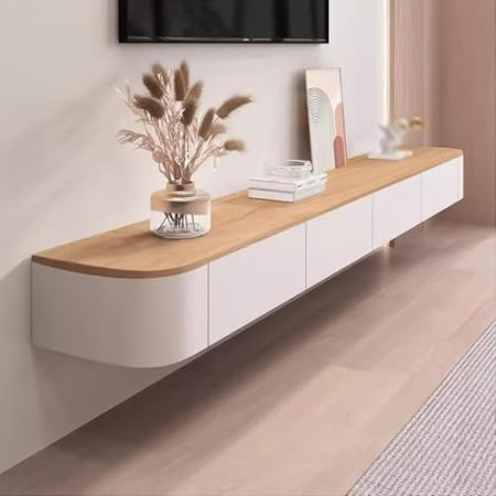 140/160/180/200/220/240cm Schwebender TV-Ständer Wandmontierte TV-Regale Mit Tür Und 2 Schubladen Schwebender TV-Schrank Große Lagerung TV-Schrank Großer Stauraum Für Wohnzimmer & Büro(200*24*20cm)