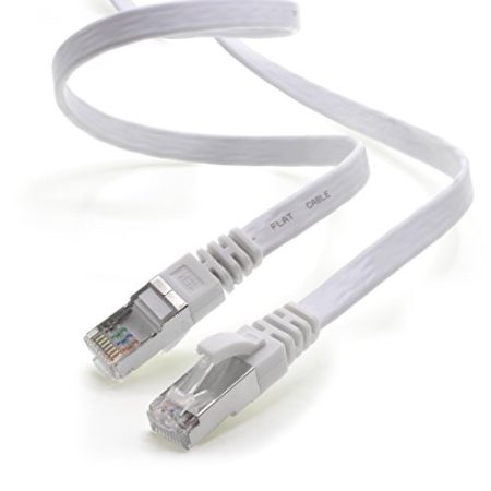 1aTTack.de 5m - weiß - 1 Stück CAT.7 Gigabit Ethernet LAN Flachband Flachbandkabel (RJ45) Netzwerkkabel Rohkabel (10Gbit/s) Verlegekabel Flach Slim kompatibel zu Cat.5 - Cat.5e - Cat.6