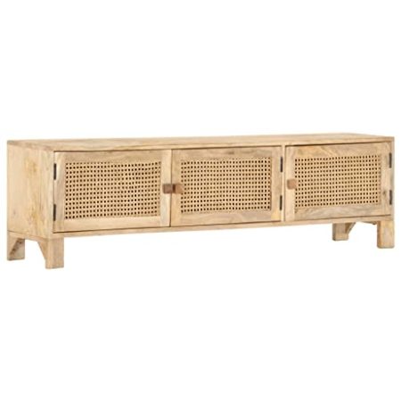 vidaXL - TV-Schrank 140 x 30 x 40 cm Massivholz Mango und Naturgeflecht