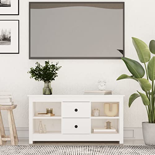 VACARX TV-Schrank, Weiß, 103 x 36,5 x 52 cm, Massivholz, Kiefernholz, Artikelfarbe, Weiß