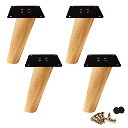 WYRMB Massivholz-Gummiholz-Möbelbeine, neigbare, konische Sofabeine, DIY-Ersatzbeine für Bücherregal/Couch/Couchtisch/Schrank/TV-Schrank, mit Zubehör, 4er-Set (15 cm/5,9 Zoll)