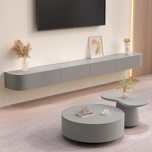 TV-Schrank aus Massivholz, moderner wandmontierter TV-Aufbewahrungsschrank mit Tür, geräumige schwebende TV-Einheit für Wohnzimmer und Büro, multifunktionale Aufbewahrungslösung (grau, 160 c