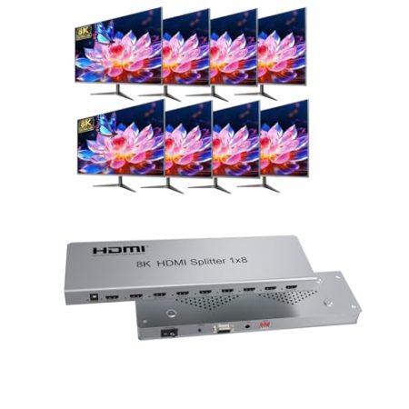 HDMI 2.1 Splitter 8K@60Hz hdmi verteiler 1 in 8 Out Auto Switch Multi HDMI Port Switch Unterstützung 4k@120hz 40Gbps Multiple HDMI Adapter für TV Monitor Unterstützung EDID HDR 3D CEC Ausgang