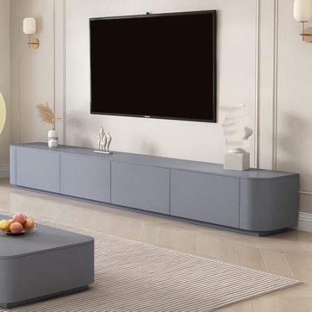 ATHOMASM Stand-TV-Schrank, Medienkonsole Für Das Wohnzimmer, Holz-TV-Schrank Für Große Bildschirme, TV-Einheit Mit Regalen Und Türen, Moderner TV-Ständer Mit Stauraum(Grey,200cm)