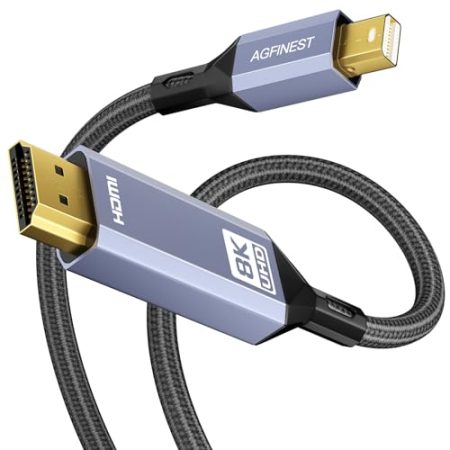 AGFINEST 8K Mini Displayport 1.4 auf HDMI Kabel, Mini DP auf HDMI 2.1 Kabel, 48Gbps 8K@60Hz, 4K@120Hz, HDR, FreeSync, VRR für Thunderbolt 2, iMac, Monitor, Grafik (2M)