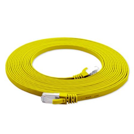 1aTTack.de 5m - gelb - 1 Stück Cat7 Flachkabel Netzwerkkabel Cat 7 Rohkabel Gigabit Lan (10Gbit/s) Flachbandkabel Verlegekabel Patchkabel Flach Slim Rj 45 Stecker Cat6a