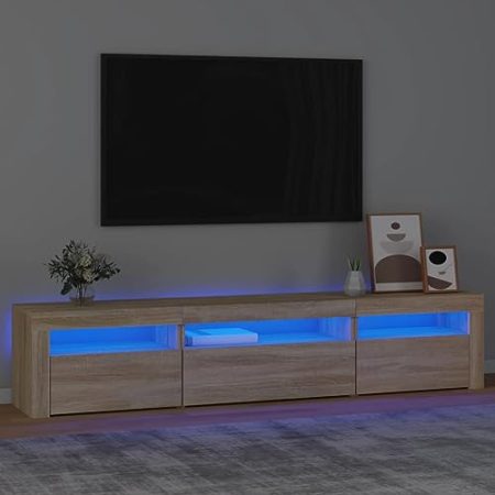 TEKEET Wohnmöbel TV-Schrank mit LED-Leuchten Sonoma Eiche 195x35x40 cm Größe