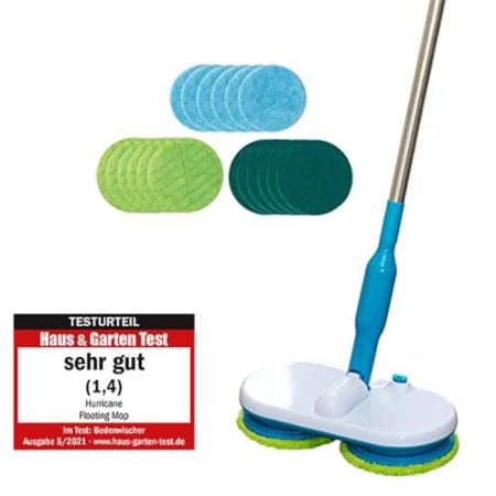 Hurricane Floating Mop Mega Set - zum Wischen, Schrubben und Polieren - kabellos rotierender Reinigungsmopp inkl. 6 Mikrofaserpads, 6 Scheuerpads & 6 Polierpads - elektrischer Mopp