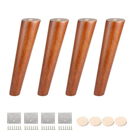 WYRMB Massivholz-Möbelbeine, Couchtischbeine, neigbare, konische Sofabeine, DIY-Ersatzbeine für Couch/Schrank/DIY-Schreibtisch/TV-Schrank/Nachttisch, mit Zubehör, 4er-Set (25 cm/9,8 Zoll)