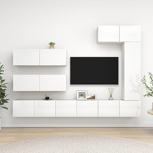 AJSEOYBS Tv Board,Tv Schrank HäNgend 7-TLG. Tv-Schrank-Set Hochglanz-Weiß Holzwerkstoffgeeignet Geeignet für Wohnzimmer, Schlafzimmer, Büro, Empfangsraum, Arbeitszimmer
