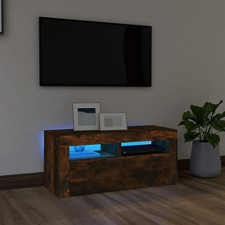 AUUIJKJF Entertainment Centers & TV Stands TV Schrank mit LED Leuchten Smoked Oak 90x35x40cm Möbel