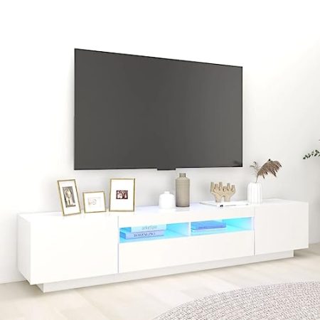 AUUIJKJF Wohnartikel, TV-Schrank mit LED-Lichtern, weiß, 200 x 35 x 40 cm, Anzugmöbel