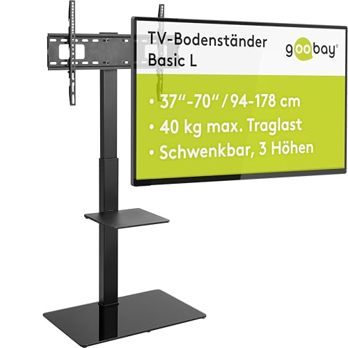goobay 58526 TV Standfuss für Fernseher und Monitore zwischen 37“ und 70 Zoll (94-180cm) / Schwenkbar und Höhenverstellbar/Fernsehständer für Flat TV & Curved TV bis 40 kg Schwarz
