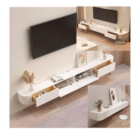 Aipunlus Hängender TV Schrank, Schwebende TV Schrank, TV-Medienkonsole, TV Lowboard Hängend, Lowboard Hängend, Große TV-Bank Mit Stauraum Unter Dem Fernseher (Weiß, 240cm)