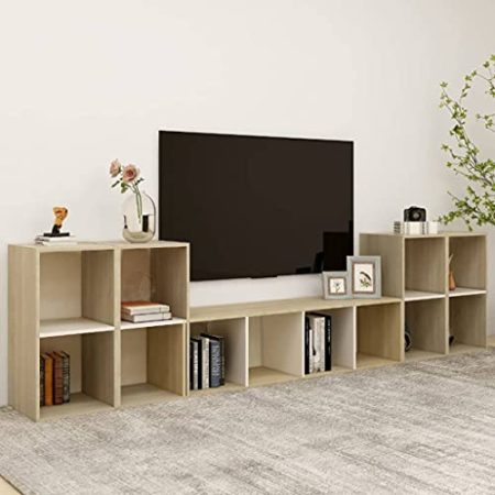 VACARX 5-teiliges TV-Schrank-Set, Weiß und Sonoma-Eichenholz, Artikelfarbe: Weiß und Sonoma-Eiche