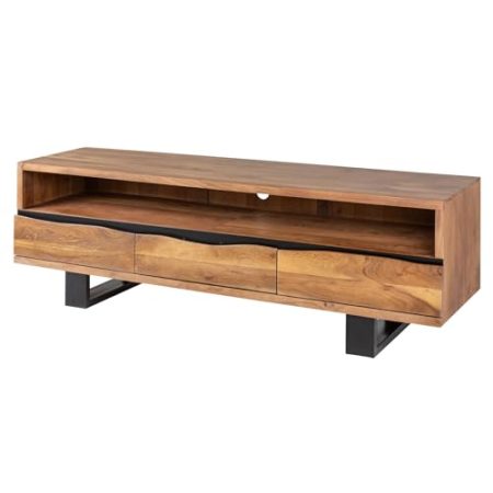 Invicta Interior Massives TV-Board Mammut 160cm Akazie Metall Baumkante Lowboard Fernsehschrank TV-Schrank Akazienholz