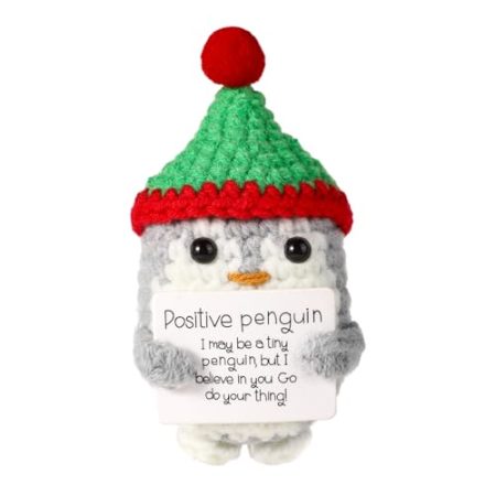TOYMIS Positiver Pinguin mit Weihnachtsmütze, Häkeln für Weihnachten Gehäkelter Pinguin Gestricktes Stofftier Lustiger Positiver Pinguin für Weihnachtsfeier-Dekoration Ermutigungsgeschenk(Grün)