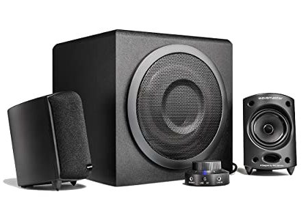 Wavemaster Moody BT 2.1 Lautsprecher System (65 Watt) mit Bluetooth-Streaming Aktiv-Boxen Nutzung für TV/Tablet/Smartphone/PC schwarz (66206) grau