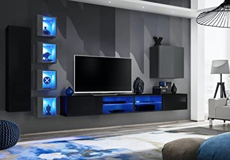 ASM TV Wandschrank Switch Xxvi – L 320 x T 40 x H 150 cm – Schwarz und Grau