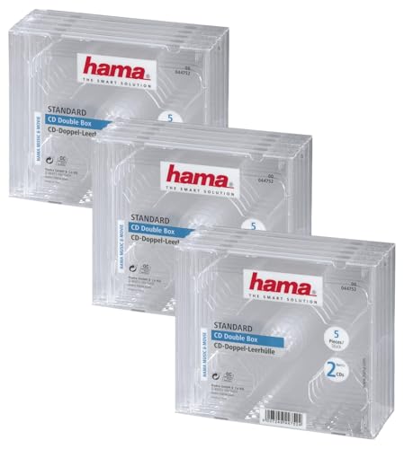 Hama CD-Doppel-Leerhülle Standard, 5er-Pack, transparent (Packung mit 3)
