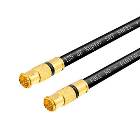hb-digital 0,5m Sat Anschlusskabel schwarz mit Kompressions-F-Schnellstecker Quickfix vergoldet, 135dB 5-Fach geschirmt CU Kupfer Innenleiter Antennenkabel Koaxial Kabel FullHD TV 3D UHD Ultra 4K
